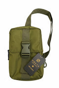 An olive green tactical sling bag with a front buckle closure, adjustable shoulder strap, and a black Nokta Leather brand tag, shown against a plain white background.